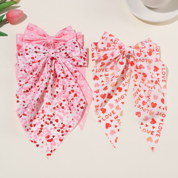 Wholesale valentine's day bow ribbon spring clip heart-shaped red lip printing hair clip hair accessories