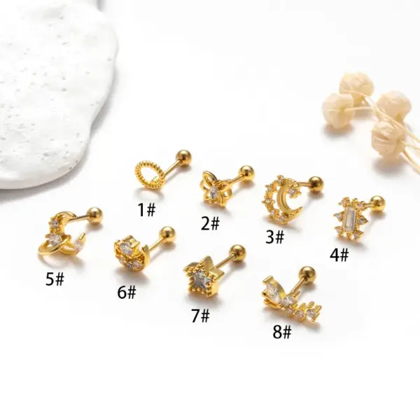 Wholesale 1 Piece Ear Cartilage Rings & Studs Vintage Style French Style Simple Style Star Moon Butterfly 316L Stainless Steel Copper Waterproof Non Tarnish Surgical Steel Zircon