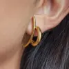 Wholesale Design Sense 18K Gold 304 Stainless Steel Gold And Silver Color Block Letter/Letter Pattern Vacuum Plating (In Furnace) Simple Line Earrings Jewelry Wholesale