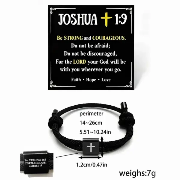 Wholesale Men's Cross Bracelet, Teenage Boy Gift, Religious Bible Verse Joshua 1:9 Black Cross Bracelet, Gift From Mom, Catholic Baptism, Confirmation, Birthday, Christmas Gift For Son, Grandson, Nephew