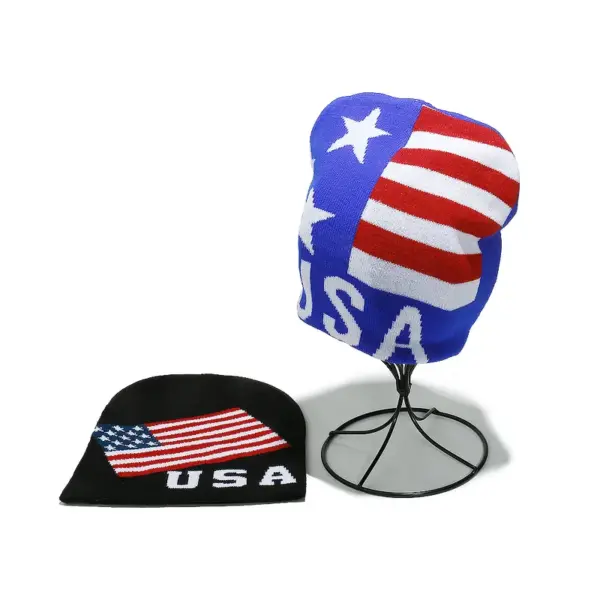 Wholesale Warm Knitted Hat Autumn Winter New Style USA American Flag Embroidery No-Cuff Men's Cap Personality Hip Hop Street Style Hat