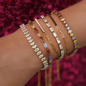 Wholesale PVD Coated Real Gold Plated 18K Gold Geometric 304 Stainless Steel Imitation Diamond Rhinestone Casual Elegant Retro Waterproof Non Tarnish 304 Stainless Steel Lobster Trigger Clasp Closure Bracelets