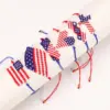 Wholesale Handmade Beaded Bracelet American Flag Independence Day Adjustable No Buckle Rope Bracelet Unisex Black White Red