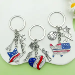 Wholesale Independence Day Flag Heart Star American European Style Keychain Earring Pendant Alloy Crafted Festive Fashion Accessory