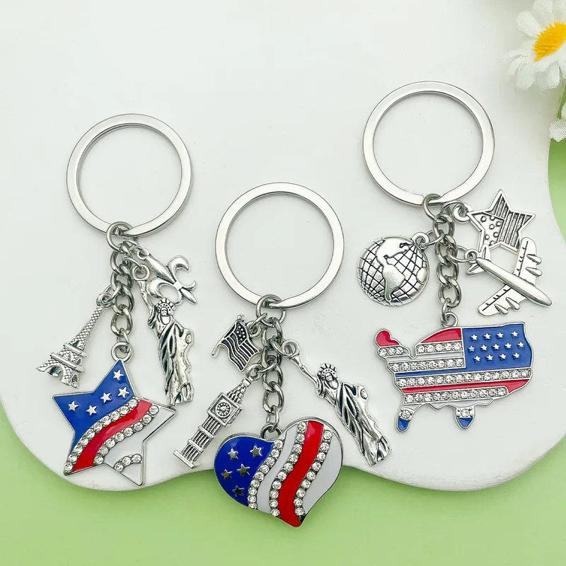 Wholesale Independence Day Flag Heart Star American European Style Keychain Earring Pendant Alloy Crafted Festive Fashion Accessory