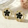 Wholesale Three-dimensional Flowers Stud Earrings For Women, Electroplated Copper With Golden Plated Finish And Zircon Inlay
