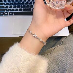 S454 Silver-Flower Beaded Bracelet