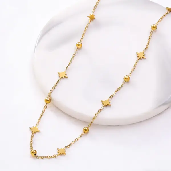 Wholesale Vacuum Electroplating (In Furnace) Plated 18K Real Gold Minimalist Star Shape Sticker Choker 304 Stainless Steel Stereoscopic Geometric Elegant O Chain Necklace for Women - Nihaojewelry