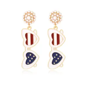 Wholesale Enamel Glasses Earrings For Women In Colour, Made With Durable Zinc Alloy, Perfect For Independence Day