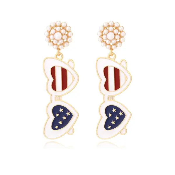 Wholesale Enamel Glasses Earrings For Women In Colour, Made With Durable Zinc Alloy, Perfect For Independence Day