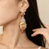 oly-08b8e6a3242f781c57956b49014fd14e Wholesale Bohemian Asymmetrical Geometric Stud Earrings For Women In Gold With Rhinestone Inlay, Zinc Alloy Material