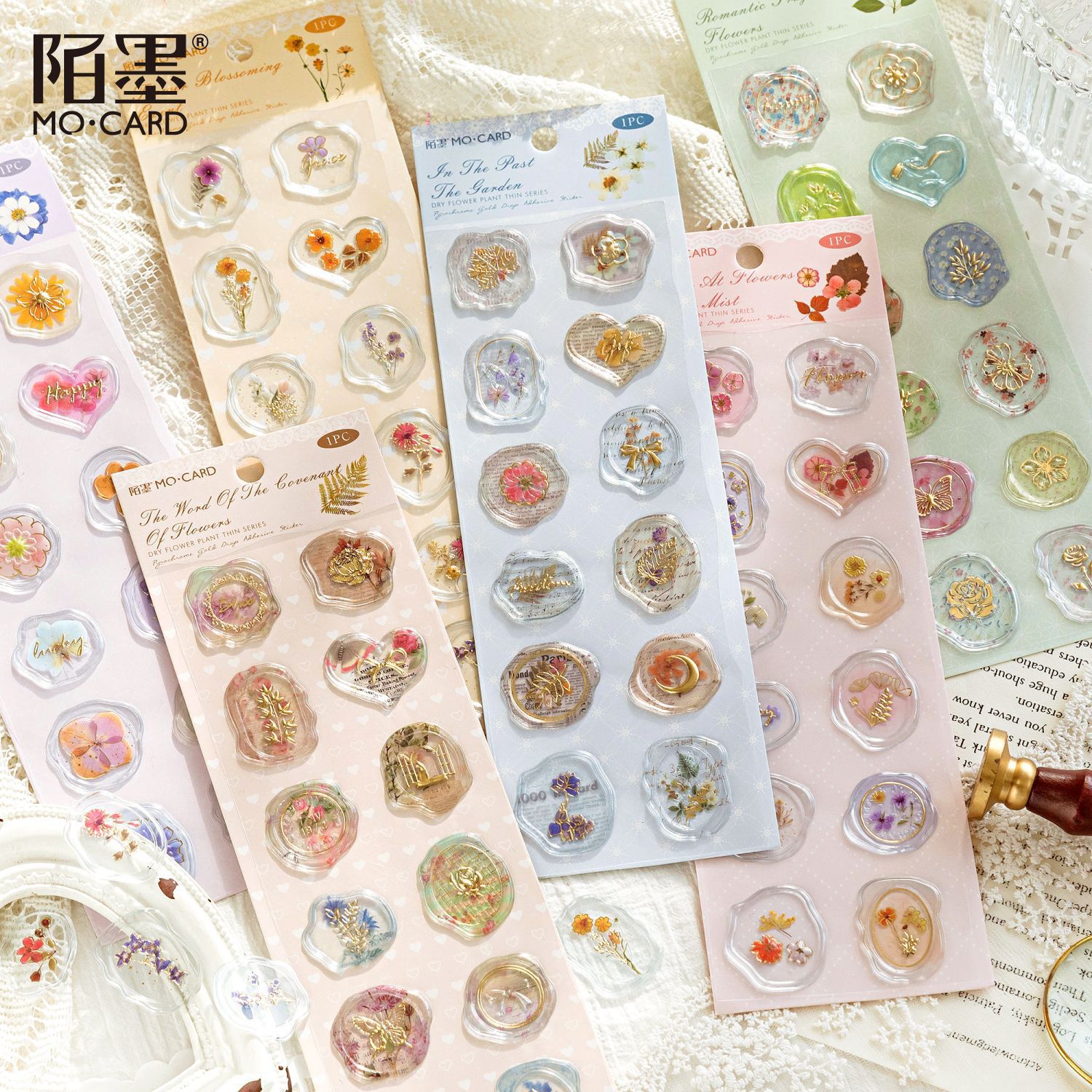 Wholesale Mo Mo Mo fire paint gilding epoxy stickers dried flower plant book series fresh flower Journal decorative material stickers
