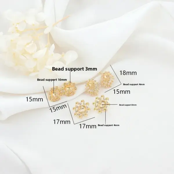 Wholesale Plant Stud Earrings With 925 Sterling Silver Posts, Copper Base, 14K Real Gold Plated, And Zircon Inlay In Gold