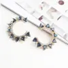 Wholesale Handmade Trillion-cut Marine Style Stud Earrings For Women In Golden Plated Zinc Alloy With Resin Inlay