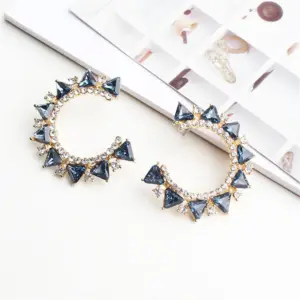 Wholesale Handmade Trillion-cut Marine Style Stud Earrings For Women In Golden Plated Zinc Alloy With Resin Inlay