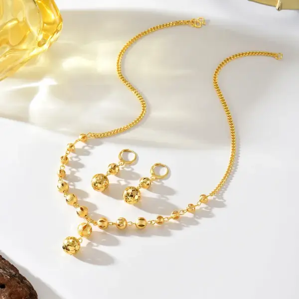 Wholesale Geometric Asymmetrical Jewelry Set For Women With 18K Real Gold Plated Copper And Beaded Chain Featuring Water Plating Process
