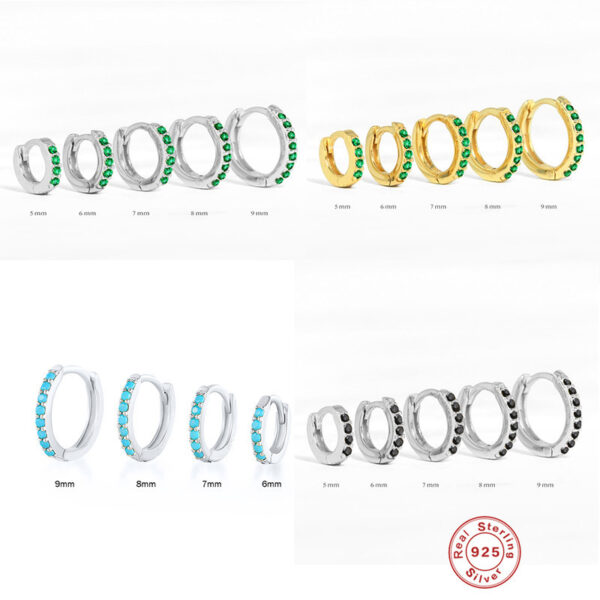 Wholesale Silver hoop earrings, cuff earrings, colored zircon hoop earrings