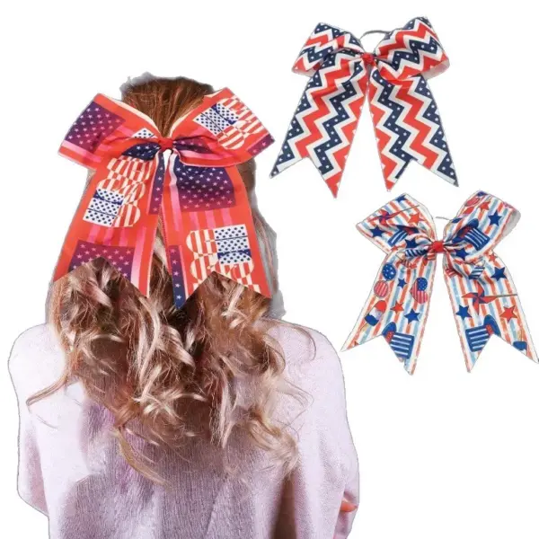 oly-090f70349826a5de136b3f5c957a4f6e Wholesale 8inch American Independence Day Bow Tie Headband Striped Large Bow Headband Polyester Fiber Bubble Headband Customizable Logo