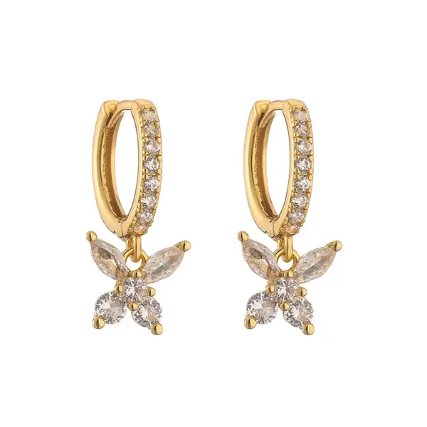 Wholesale 1 Pair Elegant Sweet Butterfly Plating Inlay Copper Zircon 18k Gold Plated Drop Earrings