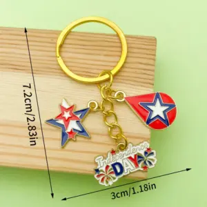 Gold Blue American Independence Day Five-Pointed Star Flag Keychain - 6.8g - ER1675