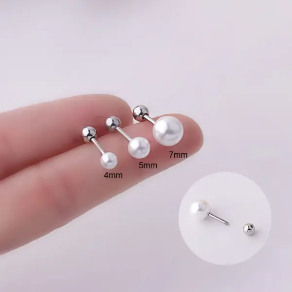 Wholesale 1 Piece 316L Stainless Steel Imitation Pearl Geometric Waterproof Non Tarnish Surgical Steel Ear Cartilage Rings & Studs