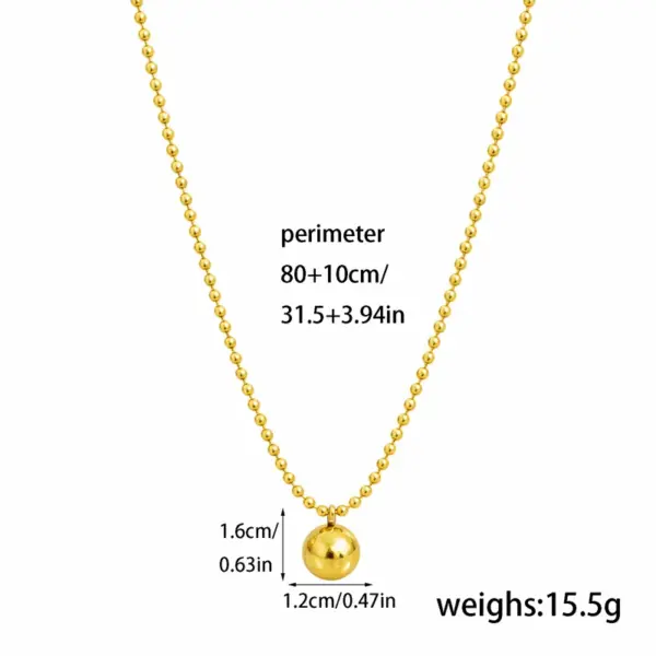 Wholesale 18K Gold Plated 304 Stainless Steel Vacuum Electroplating (In Furnace) Ball Handmade Good Luck Solid Round Bead Pendant Necklace For Women