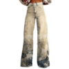 oly-093ee7bf6489c5aa12860d472318876c Wholesale Independent Station Xiyin Shopee's Popular 3D Heat Transfer Bell-Bottom Pants Simulated Denim Pants Loose Pants
