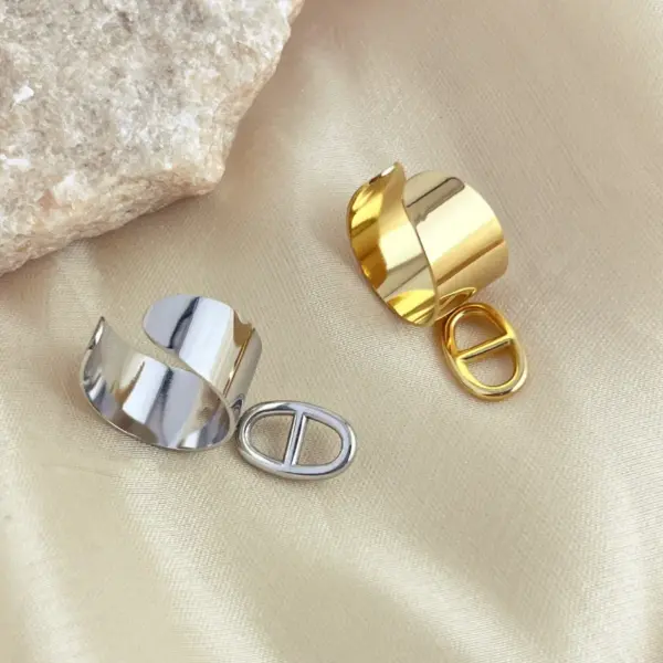 Wholesale PVD Coated Real Gold Plated 14K Gold Geometric Stainless Steel Casual Simple Style Waterproof Non Tarnish Charm Rings