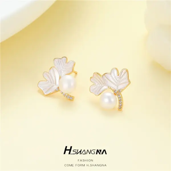 Wholesale Ginkgo Leaf Earrings For Women With 925 Sterling Silver Posts, Copper Base, 14K Real Gold Plated And Zircon Inlay