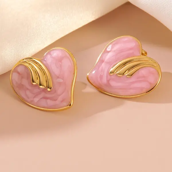 Wholesale 304 Stainless Steel Plastic Heart Shape Plated Imitation Gold IG Style Cute Exaggerated Enamel Gold Ear Studs
