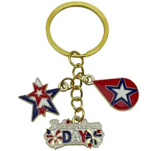 Gold Blue American Independence Day Five-Pointed Star Flag Keychain - 6.8g - ER1675