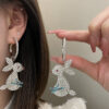 Wholesale Dilraba Same Earrings S925 Silver Needle Flash Diamond Jade Rabbit Big Ear Buckle Earrings Exaggerated Personality Earrings for Women