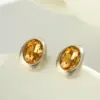 Wholesale 18K Gold Plated Copper (Water Plating) Oval Brushed Rhinestone Earrings For Women