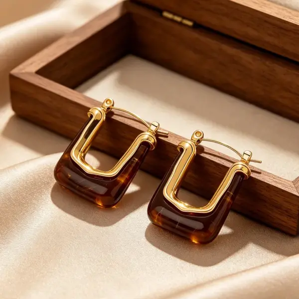 Wholesale Geometric Stud Earrings For Women, Waterproof Non Tarnish 304 Stainless Steel With 18K Real Gold Plated PVD Coating And Resin Inlay