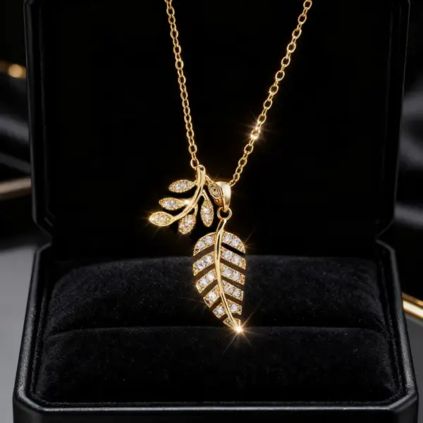 Wholesale 1 Piece Vintage Leaf Hollow Water Drop Plated Imitation Gold Zircon 304 Stainless Steel Winter Christmas Necklace Pendant
