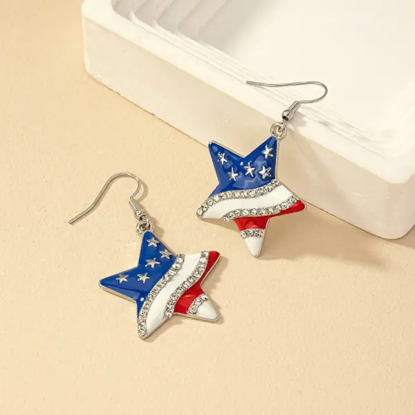 Wholesale Jewelry Ig Style Retro Commute Pentagram Heart Shape American Flag Alloy Artificial Gemstones Plating Inlay Drop Earrings