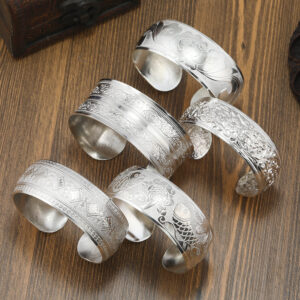 Wholesale Vintage Ethnic Style Miao Silver Bracelet Distinctive Open Wide Bracelet New Chinese Style Ancient Style Guizhou Handmade Silver Bracelet for Women