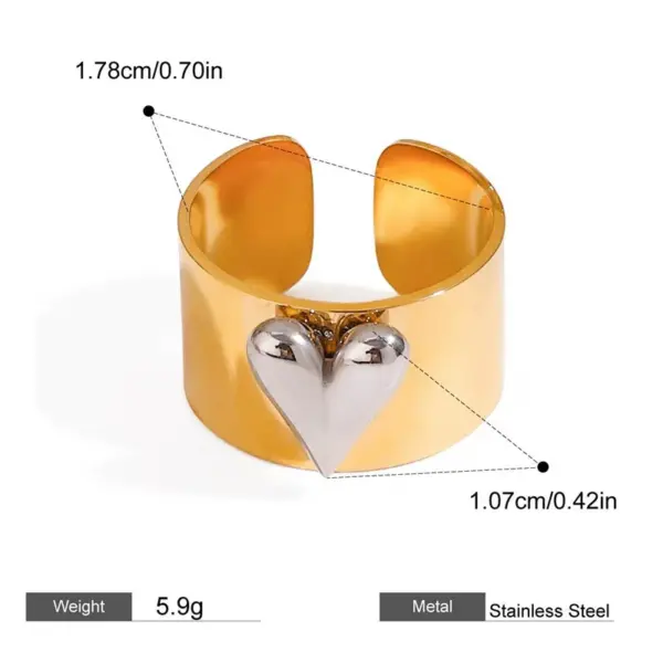 Wholesale 304 Stainless Steel Sun Moon Heart Shape PVD Coated 18K Real Gold Plated Simple Style Classic Style Waterproof Non Tarnish Plating Inlay Gold Rings