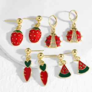 Wholesale 1 Pair Modern Style Simple Style Fruit Plating Inlay Copper Zircon 18K Gold Plated Earrings