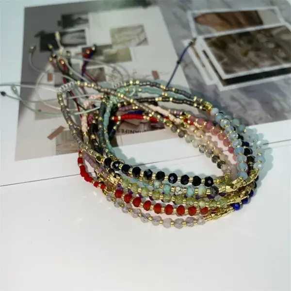 Wholesale Fashion Round Beaded Natural Stone Knitting Bracelets