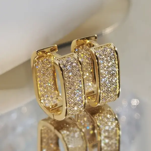 Wholesale Copper Zircon U Shape Shiny Hoop Earrings For Women'S