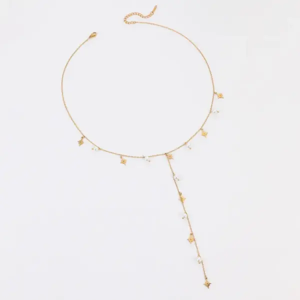 Wholesale PVD Coated Real Gold Plated Pearl 304 Stainless Steel IG Style Elegant Lady Waterproof Non Tarnish 304 Stainless Steel Lobster Trigger Clasp Closure Y-Necklace