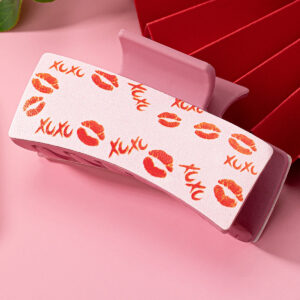 Wholesale Qingdao Internet Celebrant European and American Jewelry 1 Piece PU Leather Acrylic Lips Printed Hair Claw Hairpin Valentine's Day Gift