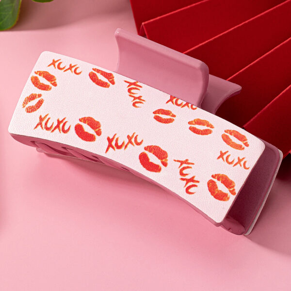 Wholesale Jewelry 1 Piece PU Leather Acrylic Lips Printed Hair Claw Hairpin Valentine’s Day Gift