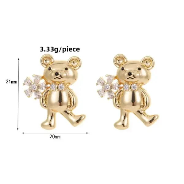 Wholesale Little Bear Stud Earrings For Women With 925 Sterling Silver Posts, Copper Base, And Zircon Inlay Featuring Electroplated Gold Plating