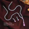 Wholesale Round Waterproof Non Tarnish Jewelry Set For Women In Copper With Rhodium Plated Water Plating And Zircon Inlay Featuring Tennis Chain