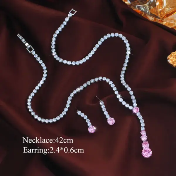 Wholesale Round Waterproof Non Tarnish Jewelry Set For Women In Copper With Rhodium Plated Water Plating And Zircon Inlay Featuring Tennis Chain