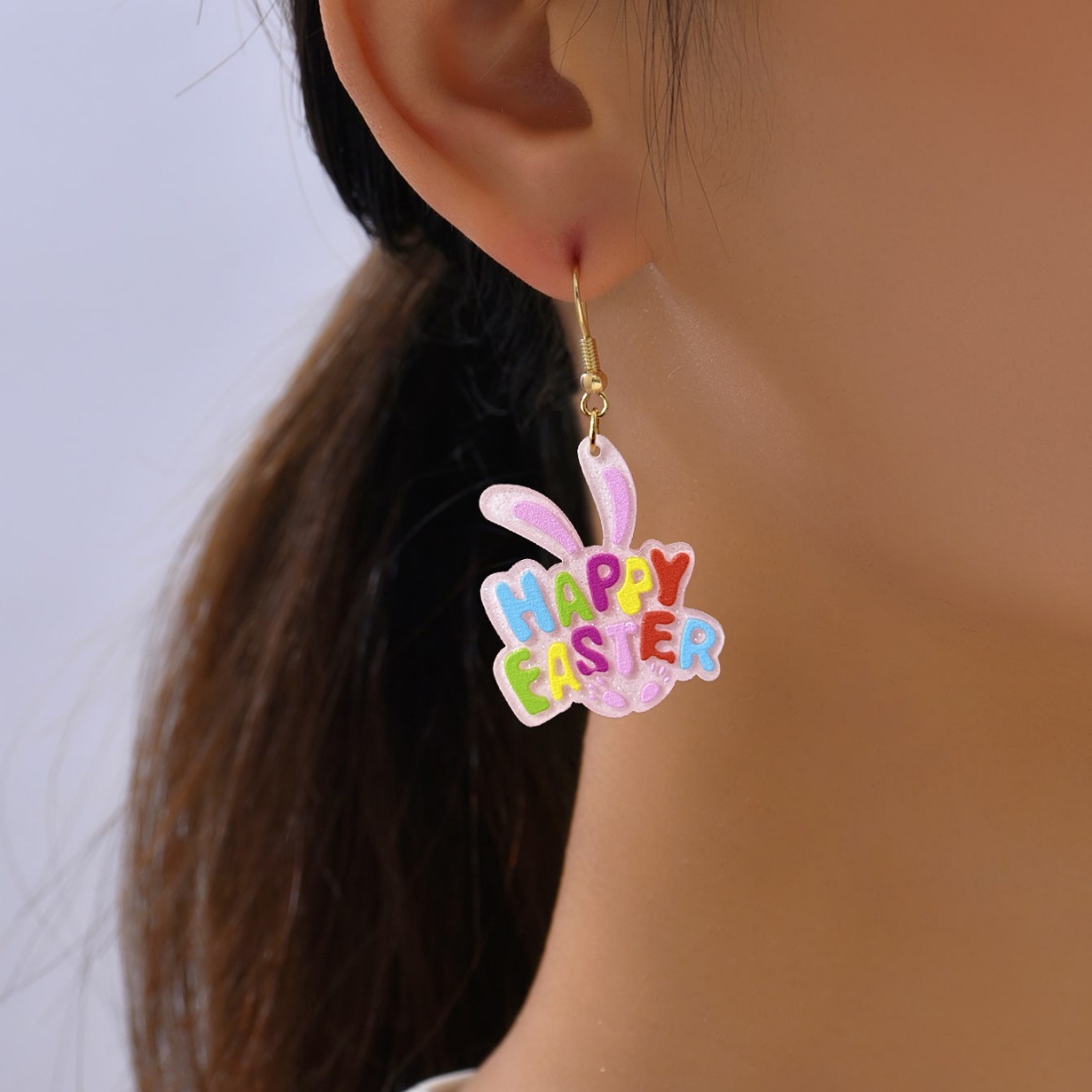 Wholesale Easter pink cartoon earrings sequined rabbit shape colorful graffiti earrings dopamine girl Street earrings