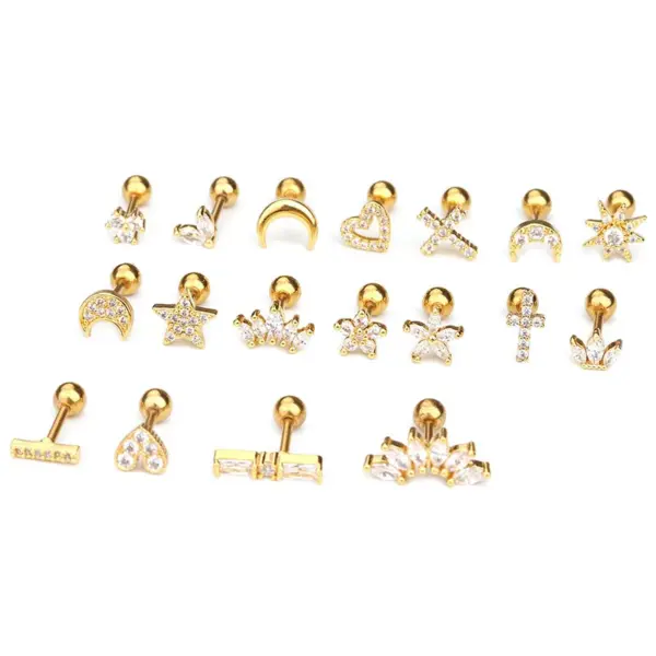 oly-09f521972356c8b6aa1db0f34c9625e8 Wholesale 316L Stainless Steel Copper Ear Cartilage Rings & Studs Flower Waterproof Non Tarnish Surgical Steel