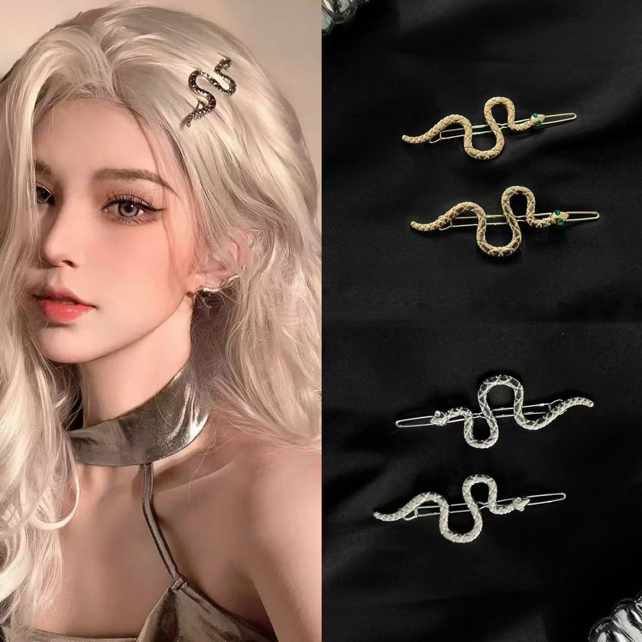 Wholesale Cross-border European and American Snake-shaped Hair Clip Cool Girl's Personality One-word Clip Diablo Style Retro Niche Hair Accessories Si
